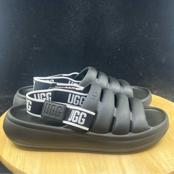 UGG SPORT YEAH Slingback Logo Pool Slides Sandals Black White Panda - Men’s Sz - Picture 2 of 9